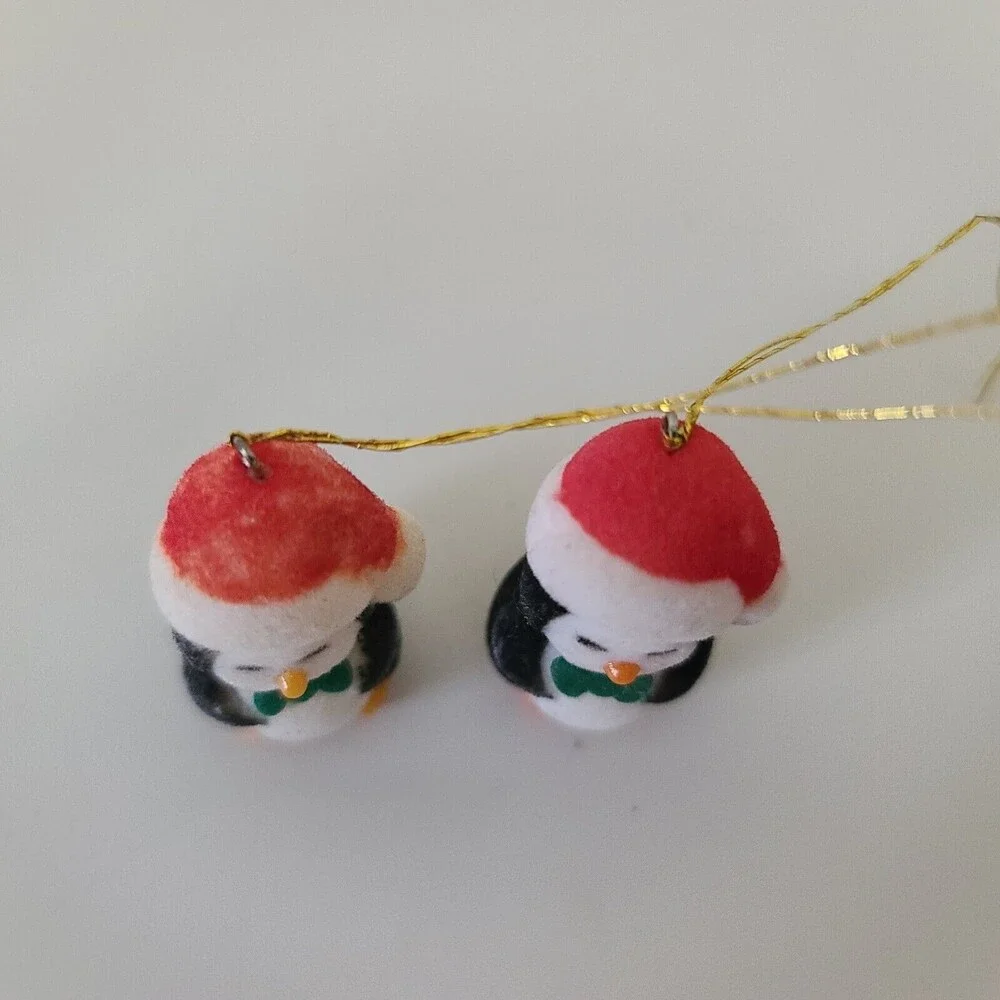 Avon Ornament Flocked Penguins Ornaments Set of 2